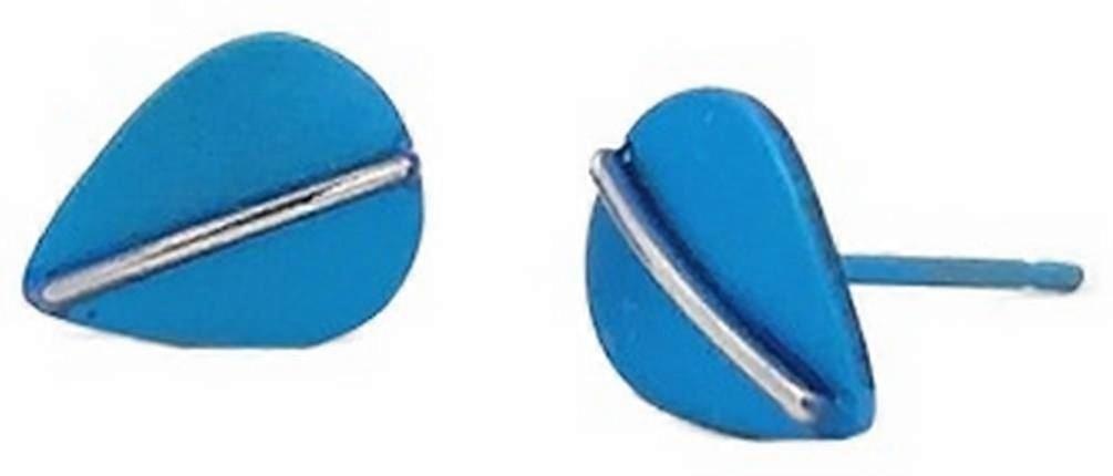Ti2 Titanium Jungle Leaf Stud Earrings - Dark Blue