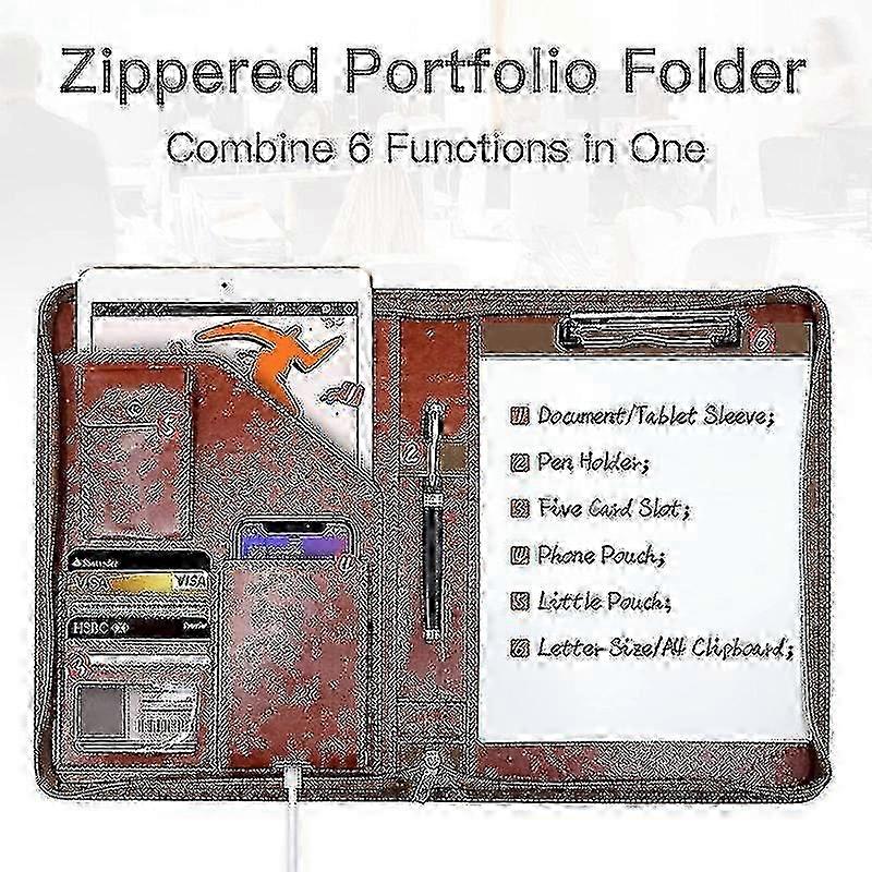 Multifunctional A4 Conference Folder Business Stationery Folder Leather Contract File Folders Zippered Organizer Card Holder