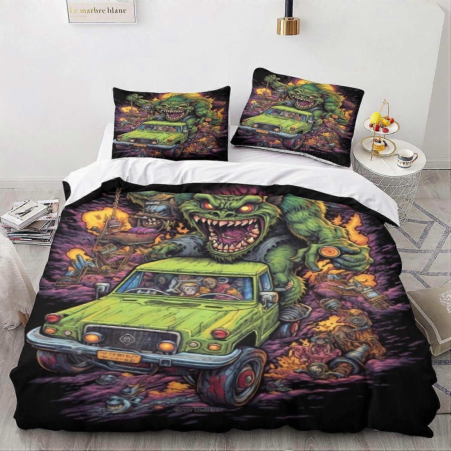LikeEj Monstros Roupa de Cama Set carro vintage Edredom Capa Set Cartoon Colcha Cobertura Zíper macio com fronha de casal