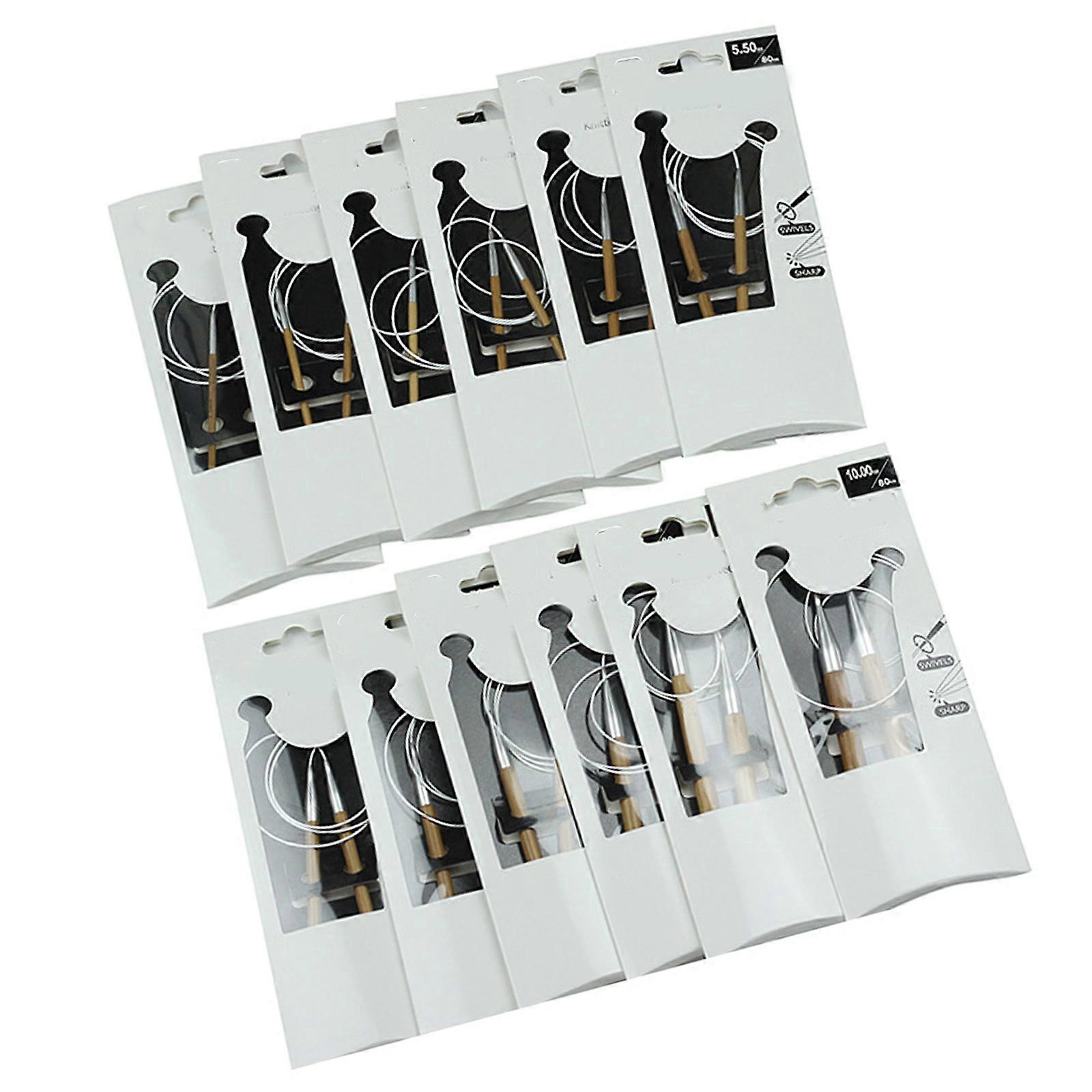 12PCS Circular Knitting Needle 80CM Rustproof Aluminum Wood Flexible Cord For Comfortable Crocheting Experience Multicolor