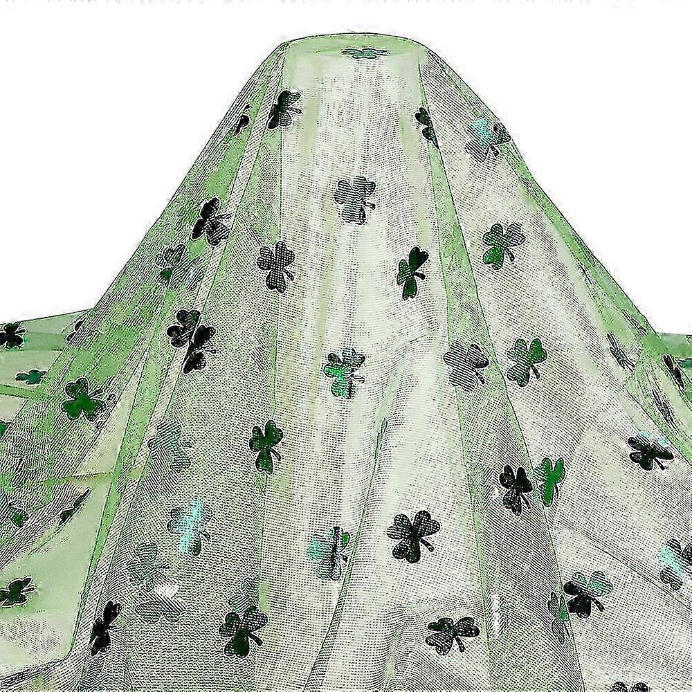Saint Patrick's Day Polyester Mesh Fabrics DIY Craft Making Supplies Clover Pattern Lime Green 1500x0.1mm 3m/pc