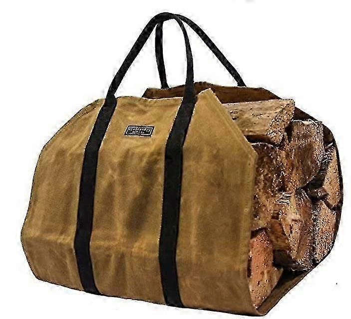 Water resistant log carrier for firewood with durable waxed canvas
