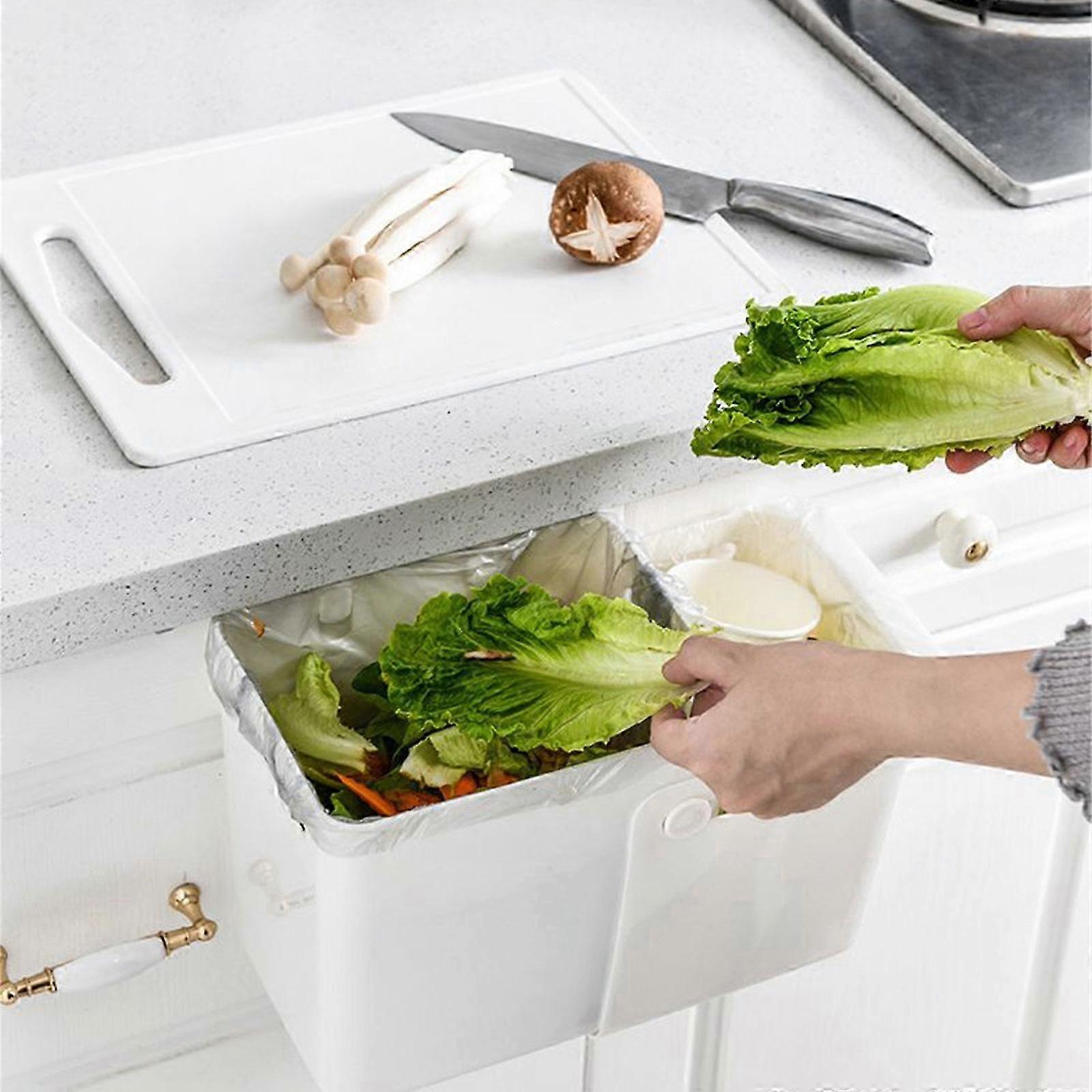 Telescopics Trash Bin Kitchen Waste Can Hangings Trash Can Cabinet Door Under Sink Garbage Can for Office Counter Home White