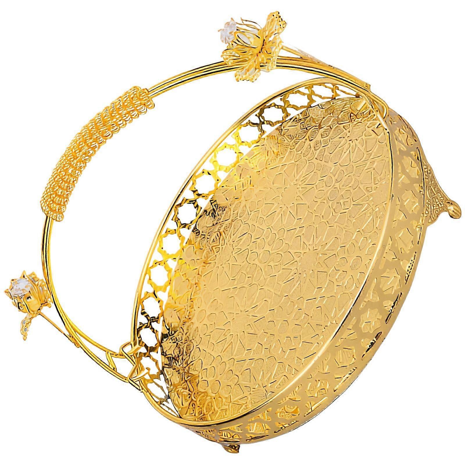 Round Metal Fruit Basket with Handle Decorative Serving Tray for Kitchen Table Storage