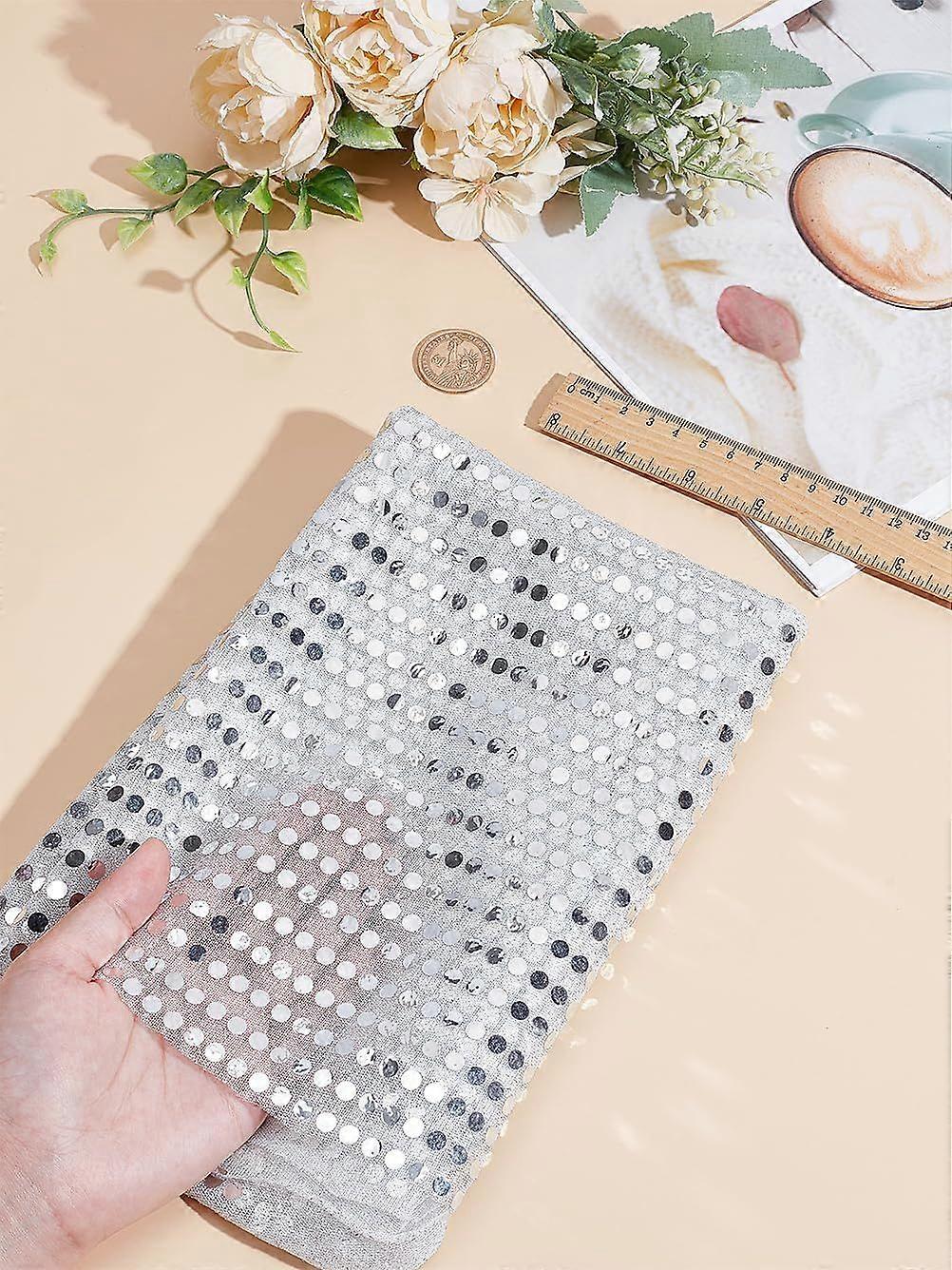 1 Yard Sequins On Metallic Mesh Fabric Sparkly Glitter Fabric Little Fabric for DIY Sewing Wedding Backdrop Curtain Tablecloth Sequin Backdrop Decorat