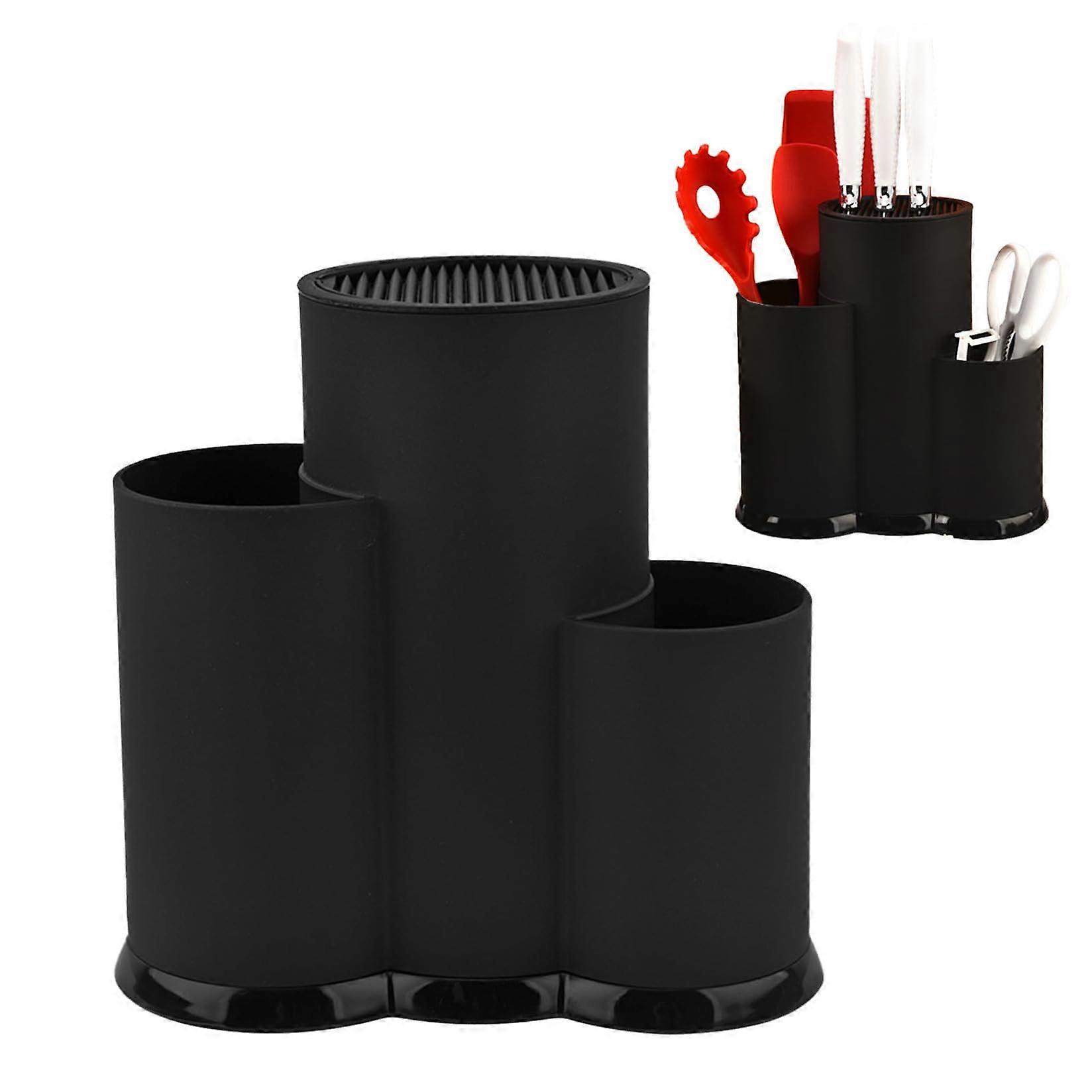 Knife Block Holder with Large Capacity, 3 in 1 Kitchen Knife Organizer, SpaceSaving Countertop Storage, Black