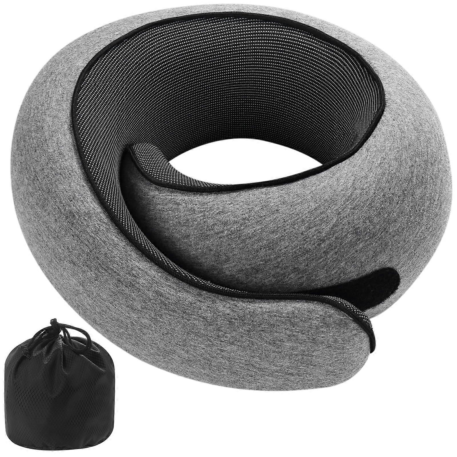 Memory Foam Travel Neck Pillow for Airplane, Comfortable Head Support Cushion for Flying, Grey