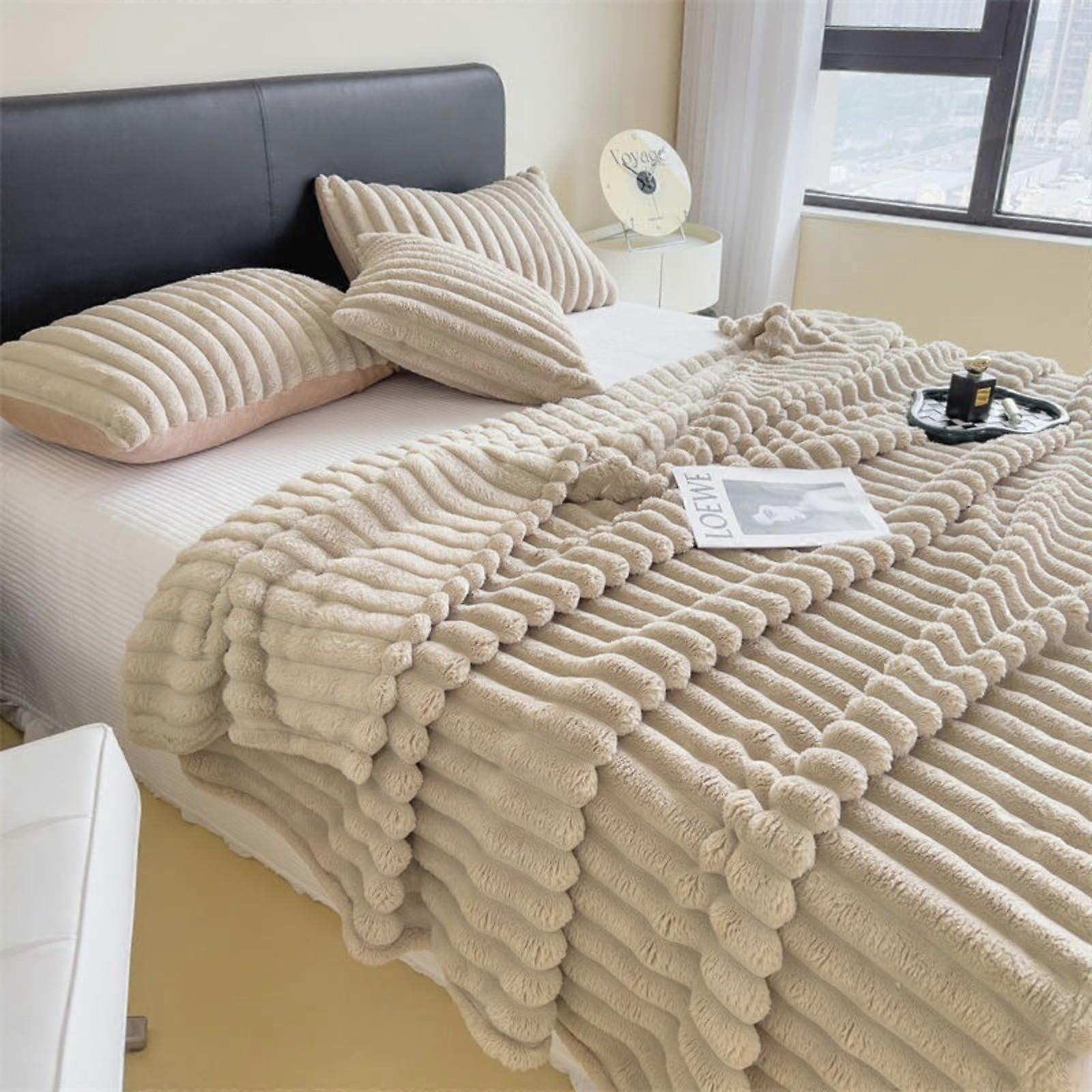 Plush Blanket UltraSoft Rabbit Plush Double Layer Corduroy Sofa Throw for AllSeason Warmth