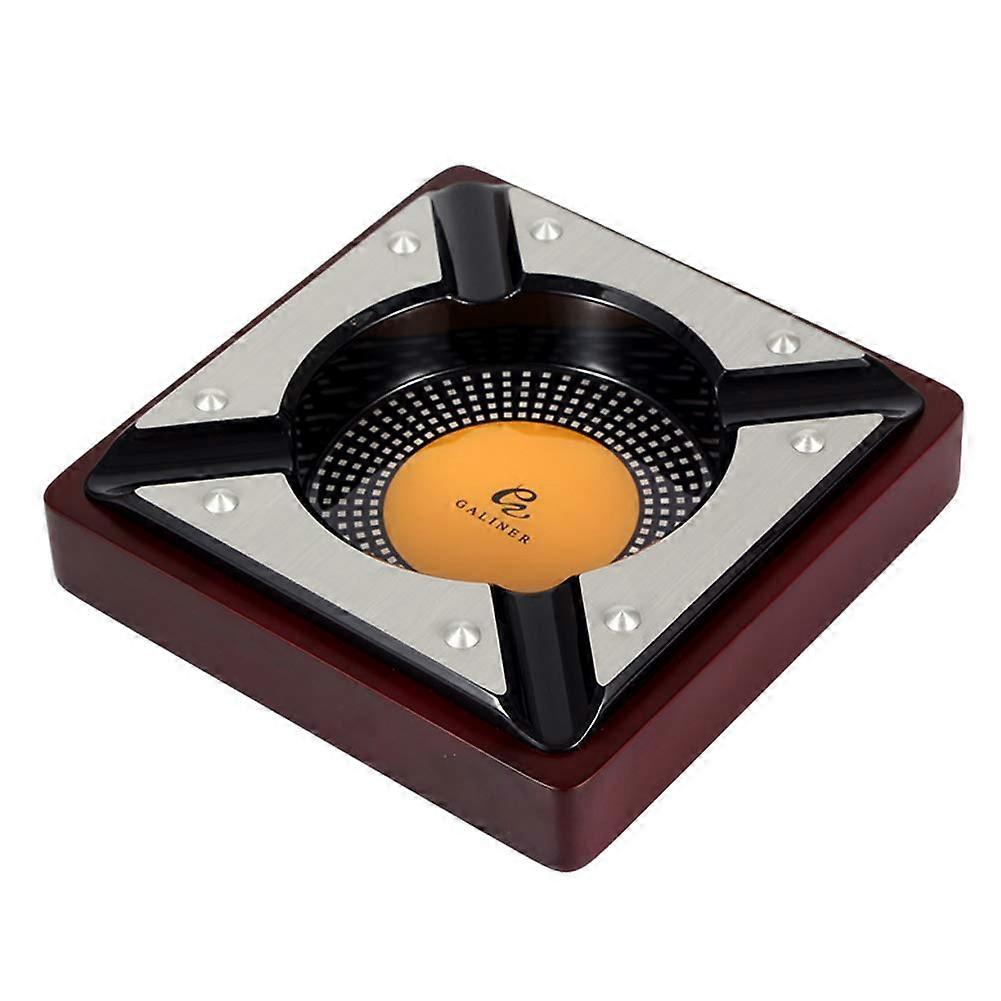 Large Wood and Metal Cigar Ashtray Red Square Holds Four Cigars Durable and Easy to Clean