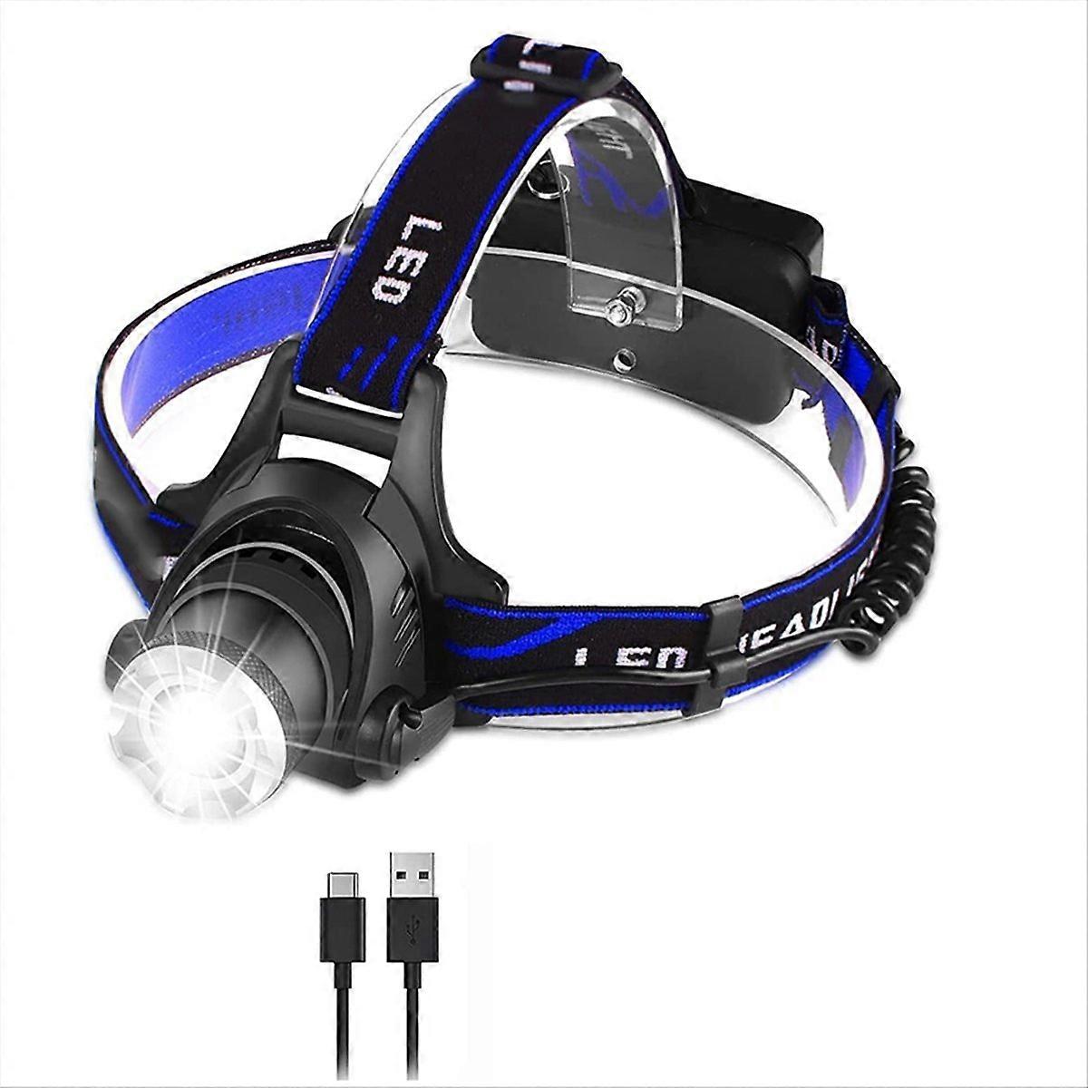 LED Rechargeable Headlamp 3 Lighting Modes Telescopic Zoom Flashlight Super Bright Lights for Camping