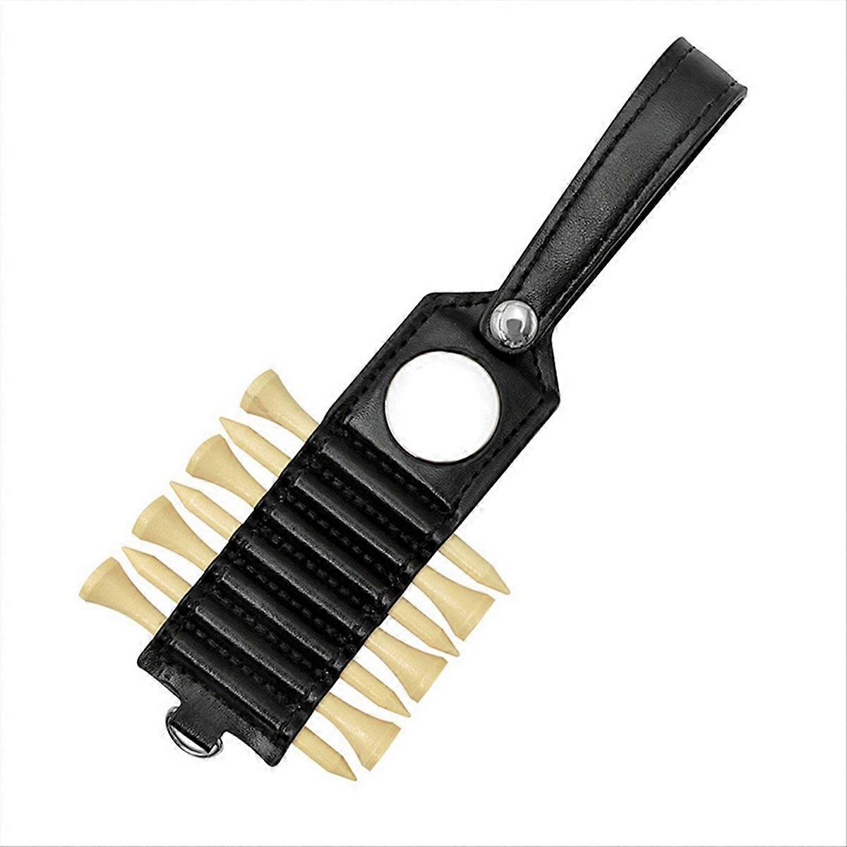 Golf Tee Storage Leather Holder, Including 7 Tee and Ball Tags,Black