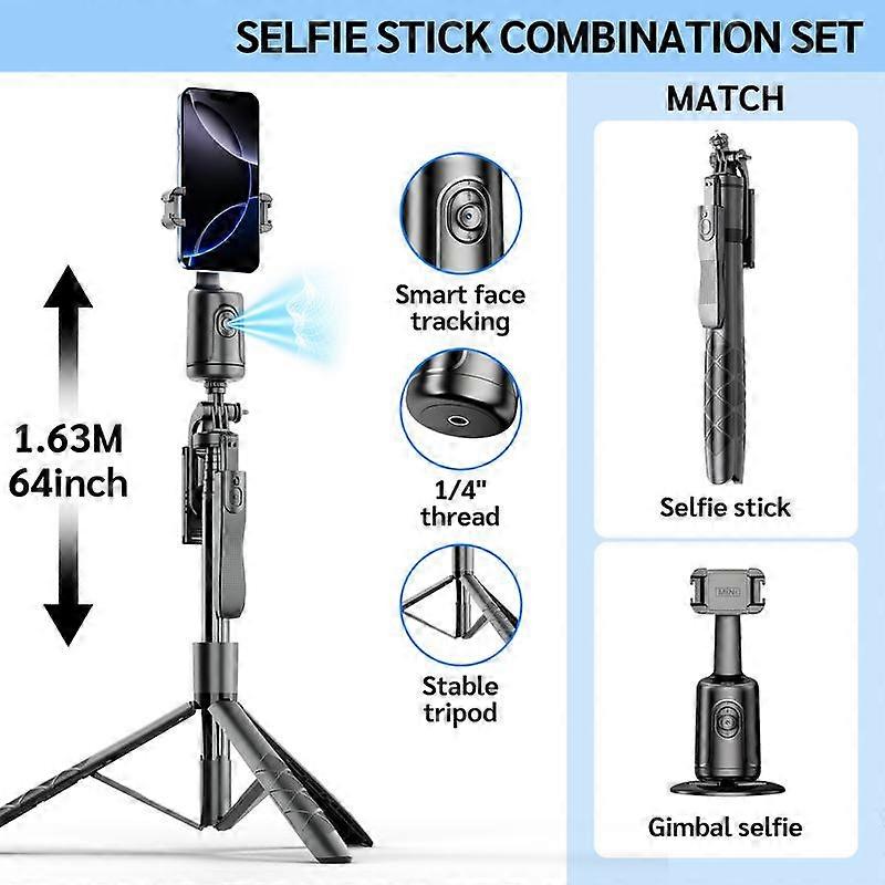 62''Smartphone Tripod & Auto Face Tracking Phone Holder, No App, Required Gesture Control, 360�� Rotation Body Phone Holder Tripod with Wirel