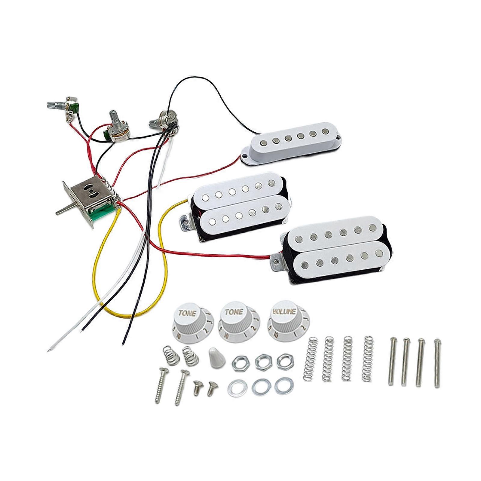Single Coil Pickups with Prewired Wiring Harness Set, 2 Tone 1 Volumes 5 Way Switch Electric Guitar Replacement Part Set  White