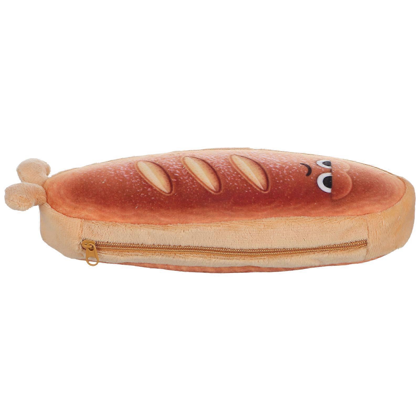 Kawaii Bread Pencil Case for Classroom Use Brown Fabric