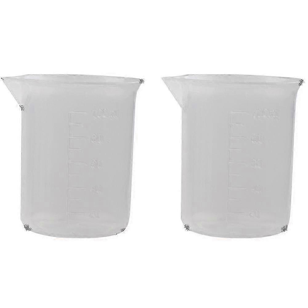 2025 2x Clear White Plastic 100ml Measuring Cup Beaker For Lab Kitchen