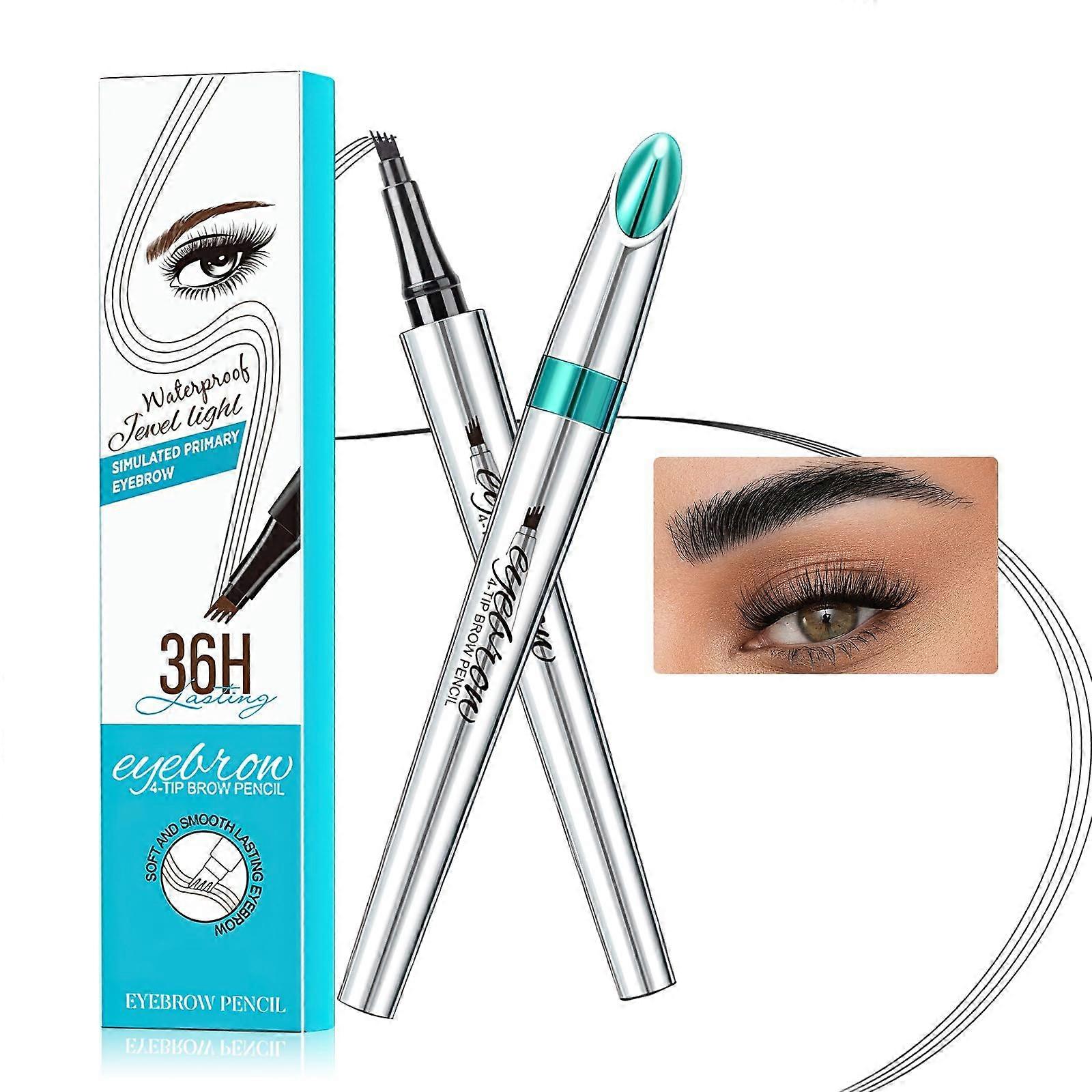 Microblading Eyebrow Pen with 4 Fork Tip Waterproof LongLasting Brow Pencil for Natural Black Brows