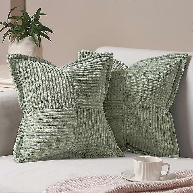 Sage green double-sided cross pattern corduroy cushion cover set