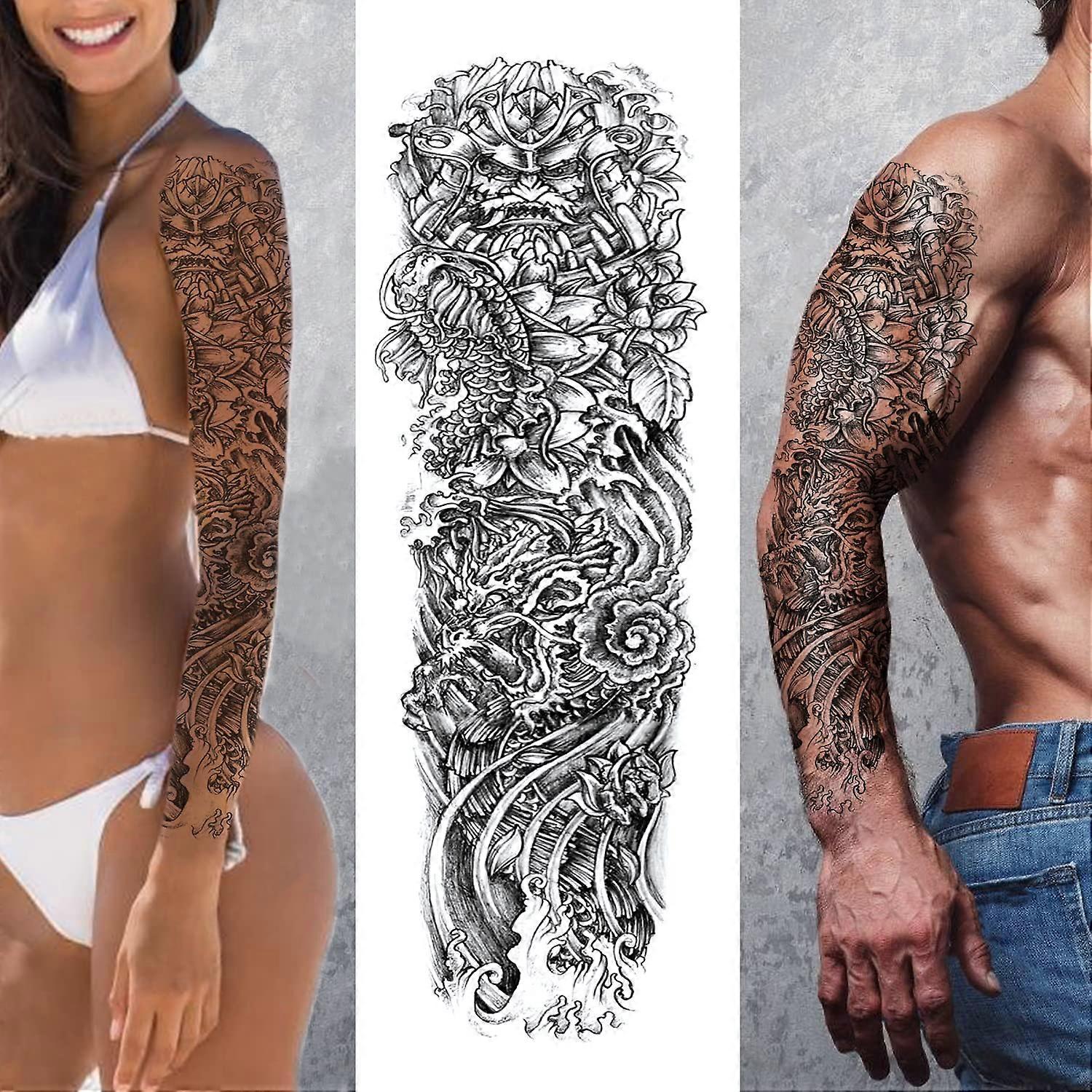 Temporary Tattoo Sleeve Waterproof Full Arm Coverage Realistic 3D Japanese Style Extra Large