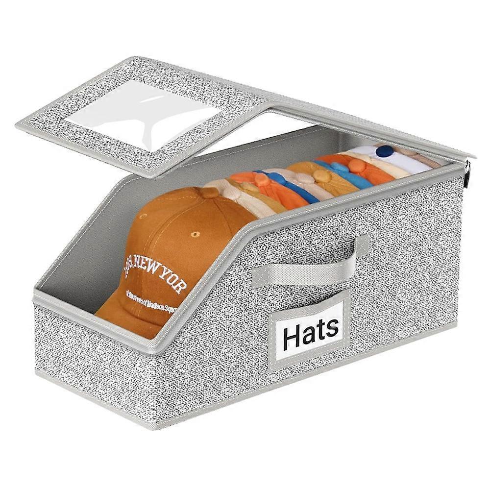 Portable Hat Storage Box with Transparent Window Dust Proof Zippered Organizer for Baseball Caps