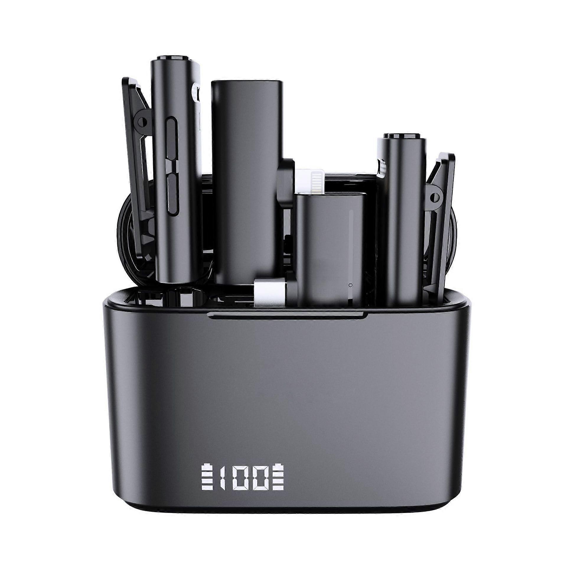 Wireless Lavalier Microphone Set with Dual Transmitters, Bluetooth, Intelligent Noise Reduction for Streaming