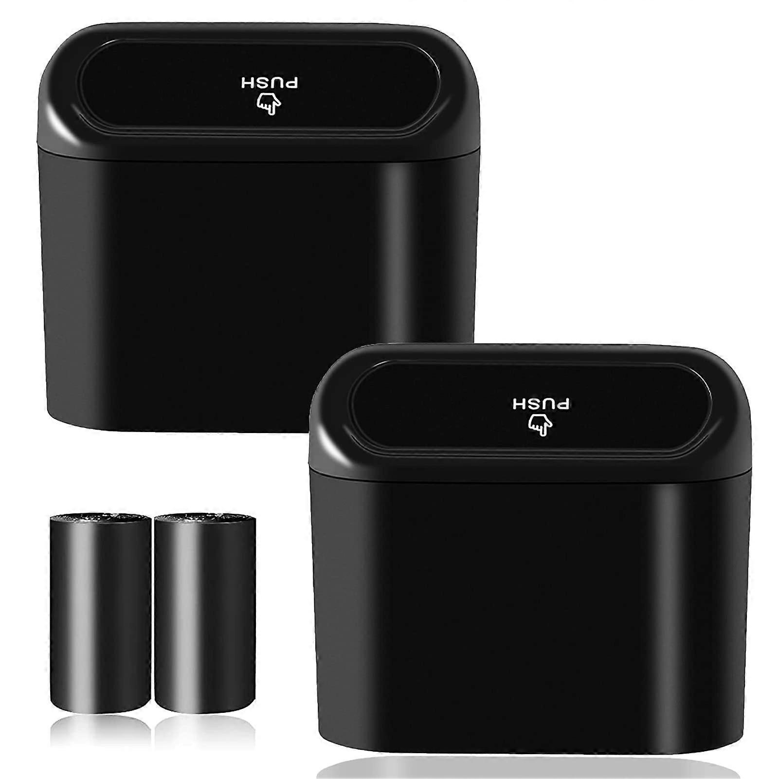 Car Trash Can with Lid, 2 Pack Small Leakproof Garbage Bin for Universal Vehicle, Black