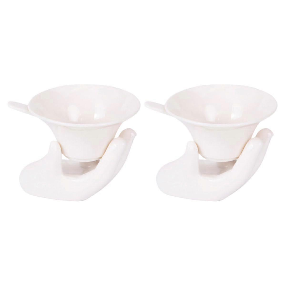 2 Sets Ceramic Tea Strainer with Ergonomic Handle for Loose Leaf Tea Infuser Filtering White