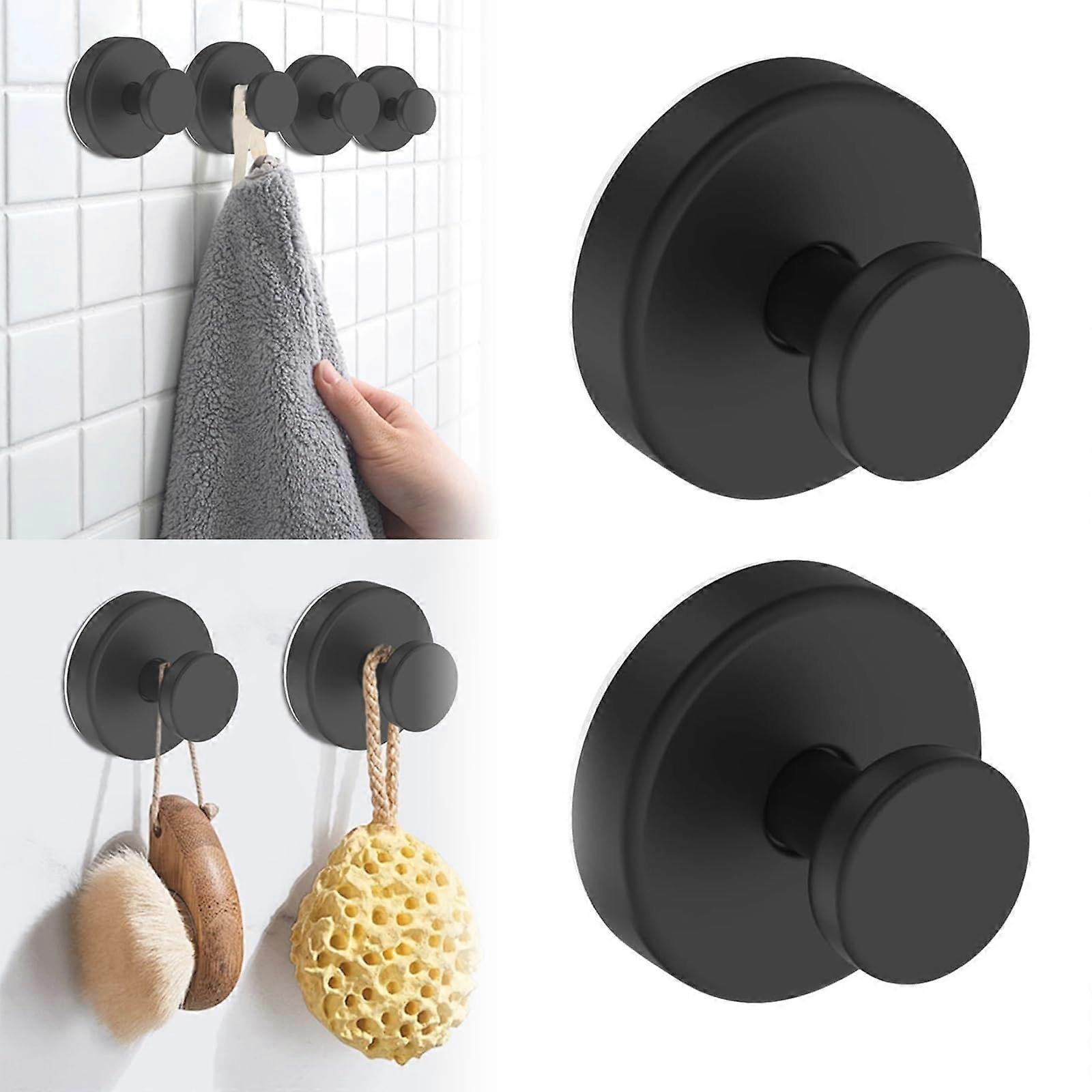 2 Pack Matte Black Suction Cup Shower Hooks No Drill Rustproof Stainless Steel Towel Holders
