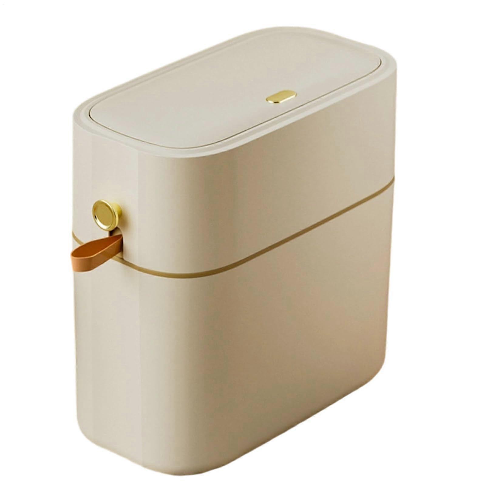 Slim Automatic Trash Can 8L with SoftClose Lid for Kitchen Bathroom RV White Beige
