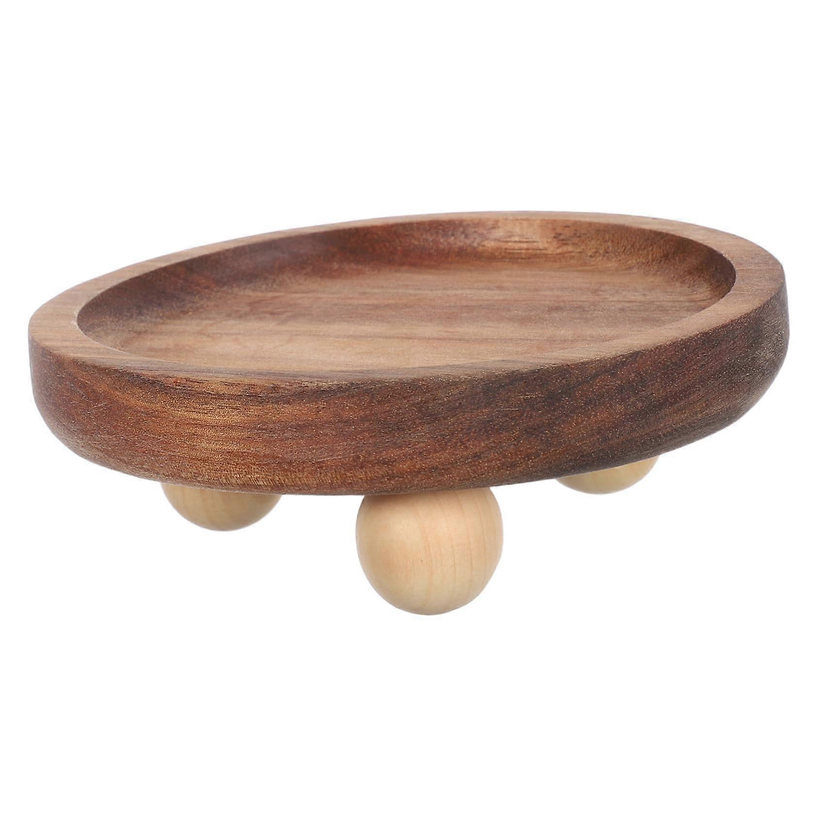 Wooden Serving Platter with Elegant Solid Wood Design, Round Tray for Desserts, Snacks and Tea