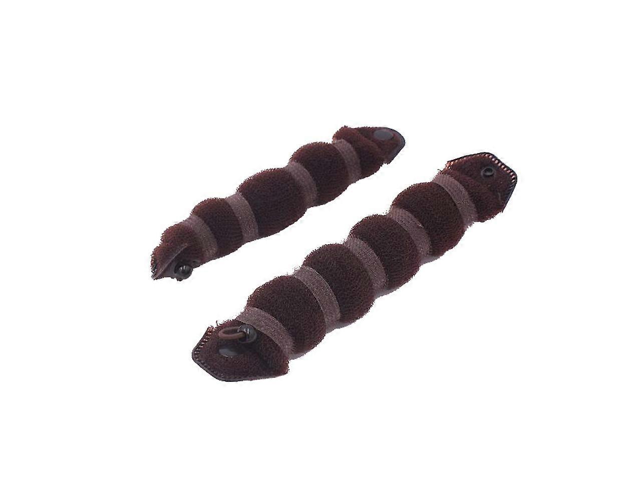 Brown Nylon Hair Bun Maker Set with Elastic Rope and Button Lock, 2 Sizes for Quick Styling