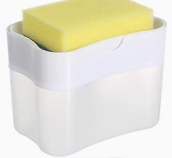 Kitchen Soap Dispenser with Sponge Holder, Large Capacity, Mess Sink Use, White