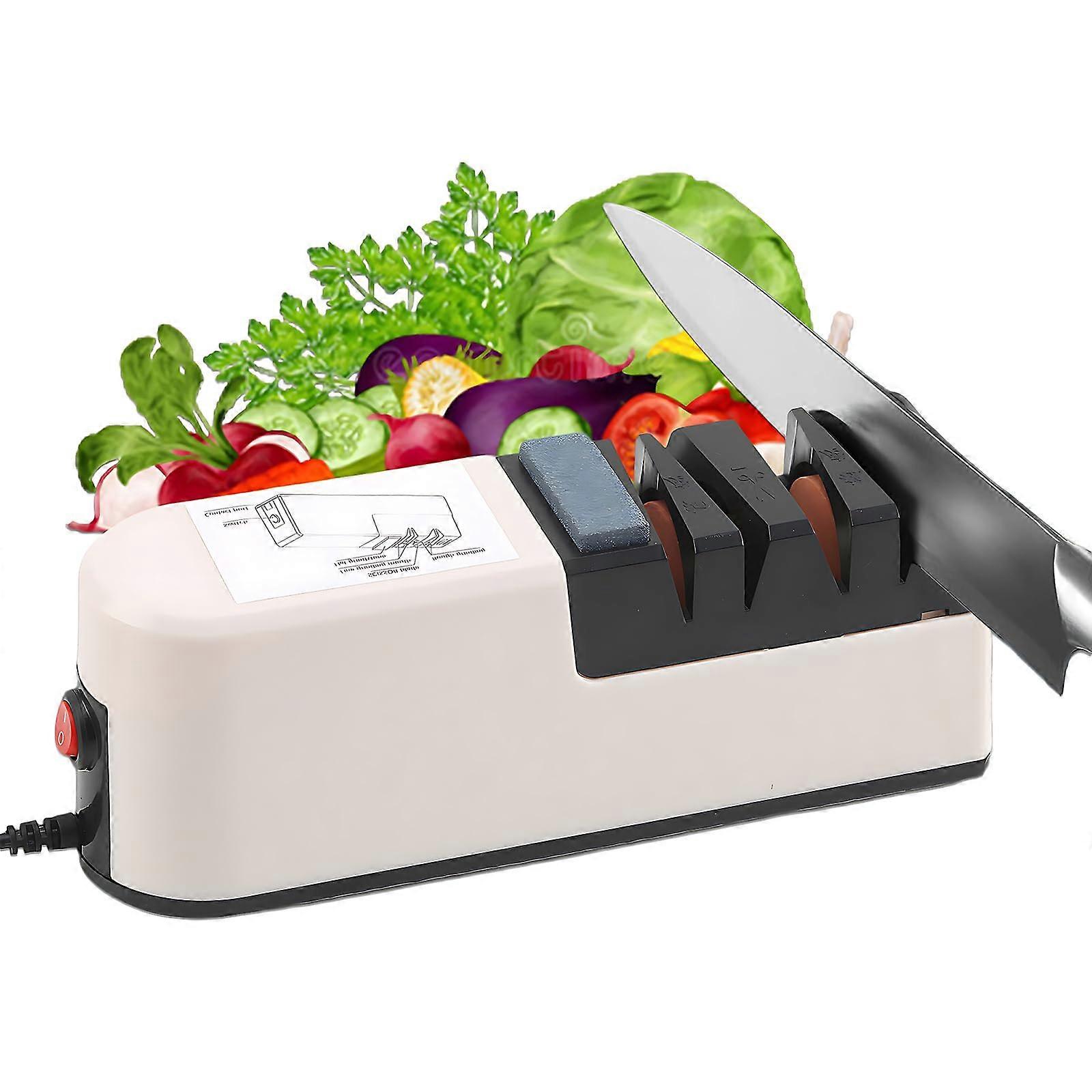 Electric Knife Sharpener with Dual Stage Whetstone, One Touch Kitchen Sharpener for Knives and Scissors