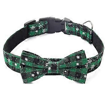 Dog Collar with Bow tie,Christmas Plaid Snowflake Adjustable Buckle Suitable for Small Large Dogs Cats Pets