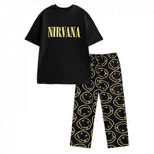 Nirvana Mens Logo Short-Sleeved Long Pyjama Set