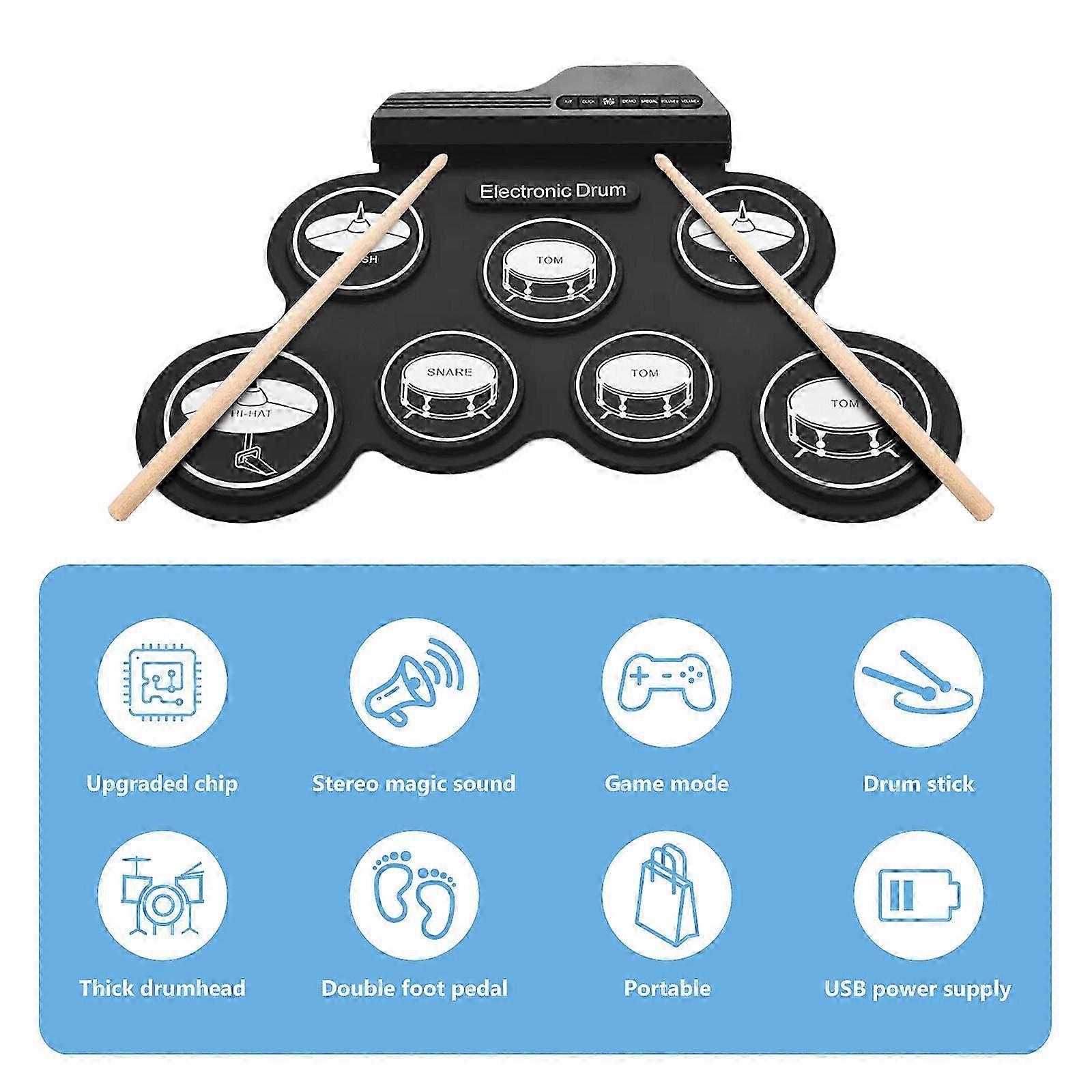 Portable Electronic Drum Pad for Playing Use 1Set Beginner Drum Set