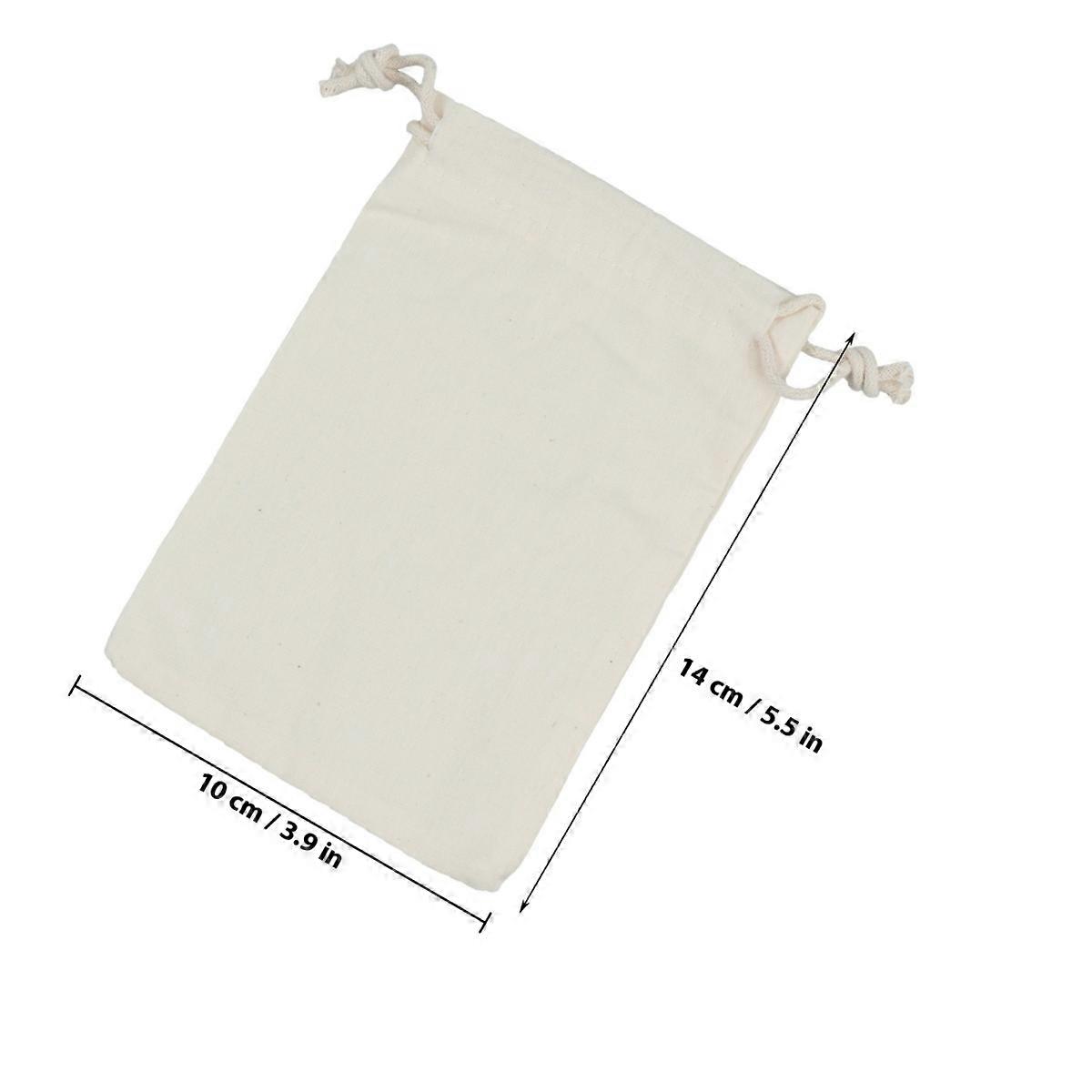 Jewelry Storage Drawstring Pouch Gift Bag Beige Cotton Rectangular Design For Wedding Party 12Pcs