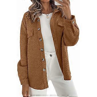 Damen Herbst Casual Langarm Button Down Loose Leichte Shacket Hemdjacke Mantel mit Taschen Weinrot S