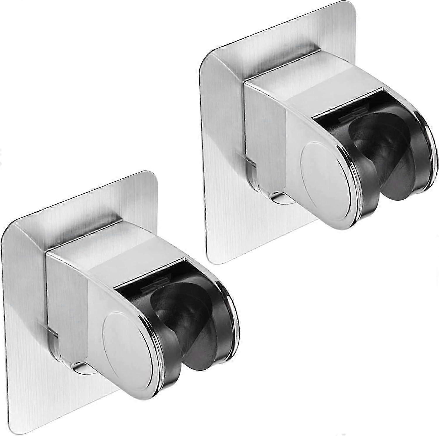 Two wall-mounted shower head brackets, self-adhesive suction cup type, adjustable angle, waterproof and durable.