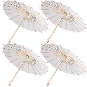 4 stk hvitt papir parasoll paraply kinesisk japansk papir paraply bryllup dekorasjon (diameter 30cm, tilfeldig håndtak stil)
