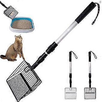 Kcavykas Telescopic Cat Litter Scoop, Stainless Steel, Extendable, Fine-Hole Sifting, Non-Slip Handle, Heavy-Duty – Compatible with Cats & Poultry