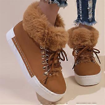Willtoo Winter Damen-Schneestiefel, kurzer Schaft, Übergröße, fleecegefütterte, dicke Stiefel für kaltes Wetter, Braun