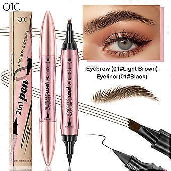 2-in-1 Microblading Eyebrow Pencil & Eyeliner  Dual-Ended 4-Tip Brow Pen with Precise Brush Tip, Natural Hair-Like Brows & Winged Liner Makeup