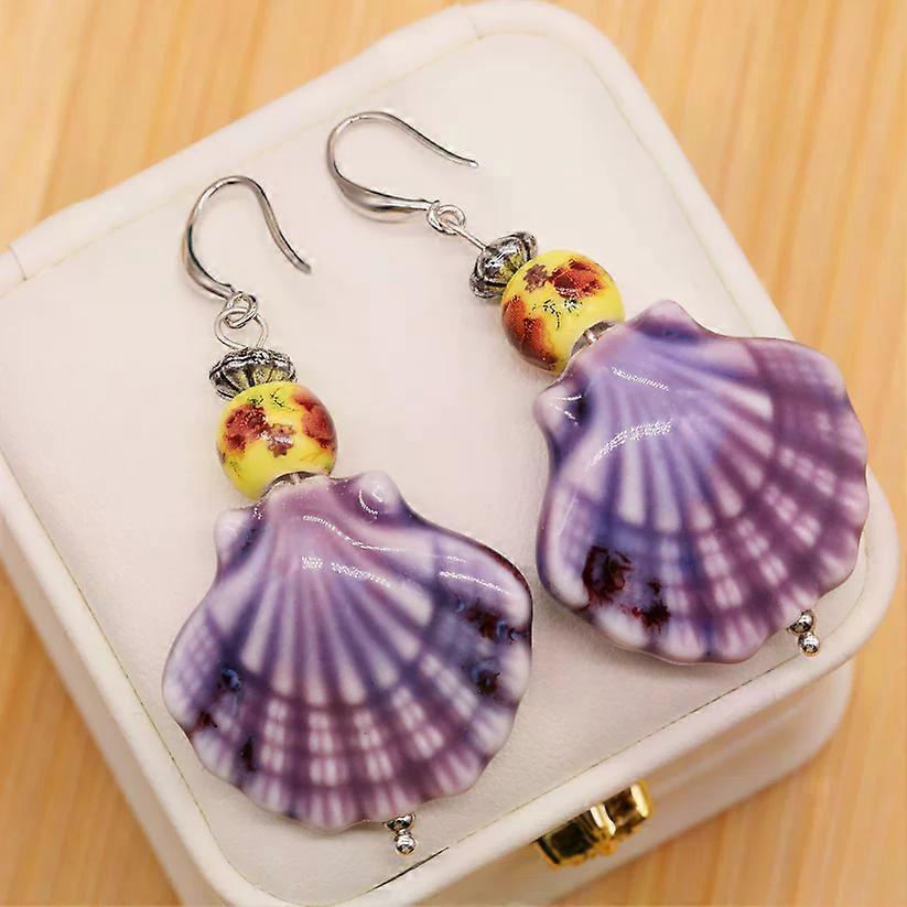 Vacation style seaside purple ceramic shell earrings