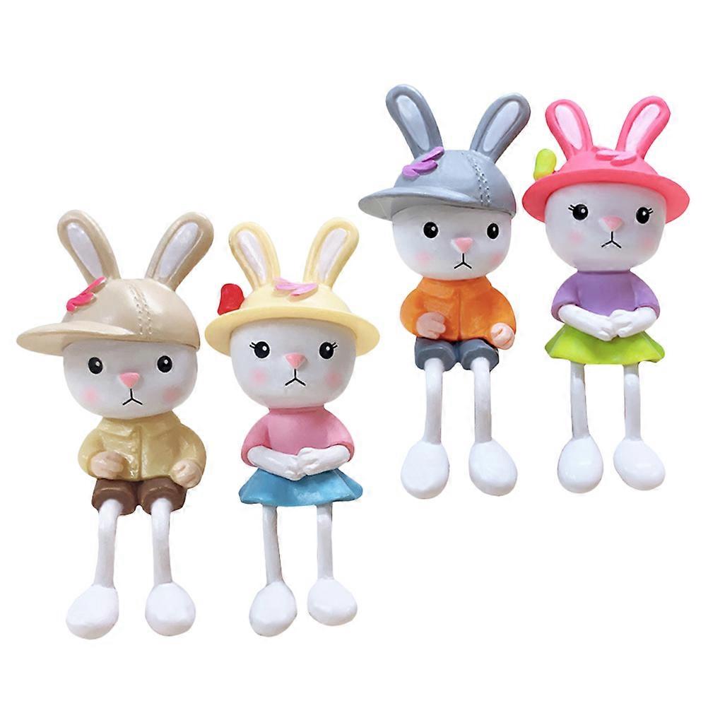 Rabbit Figurines Mini PVC Rabbit Craft for Decor 4Pcs Set