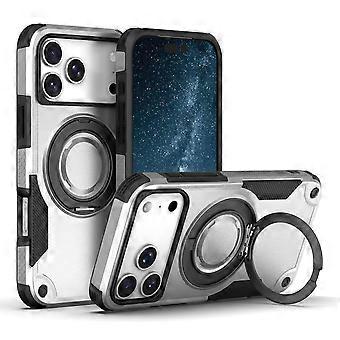 Capa magnética para iPhone 17 Pro com anel giratório, suporte e proteção contra impactos em TPU e PC.