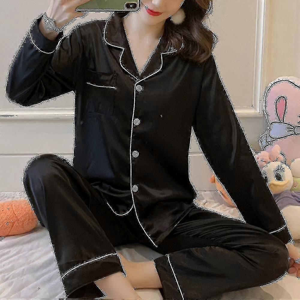 Kvinner Satin Silke Look pyjamas pyjamas langermet pyjamas sett
