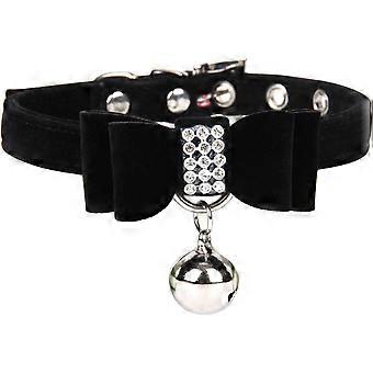 Girl Dog Collars for Medium Dogs Metal Buckle Velvet Elegant Bow Rope Cat Collar Bell Dog Chain Bells for Pet Collars (Black, S)