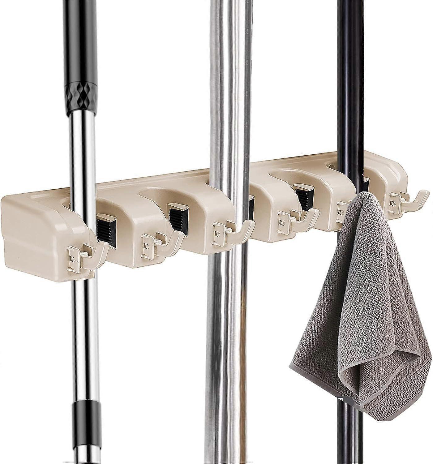 (beige) multi-functional wall-mounted mop holder, wall-mounted