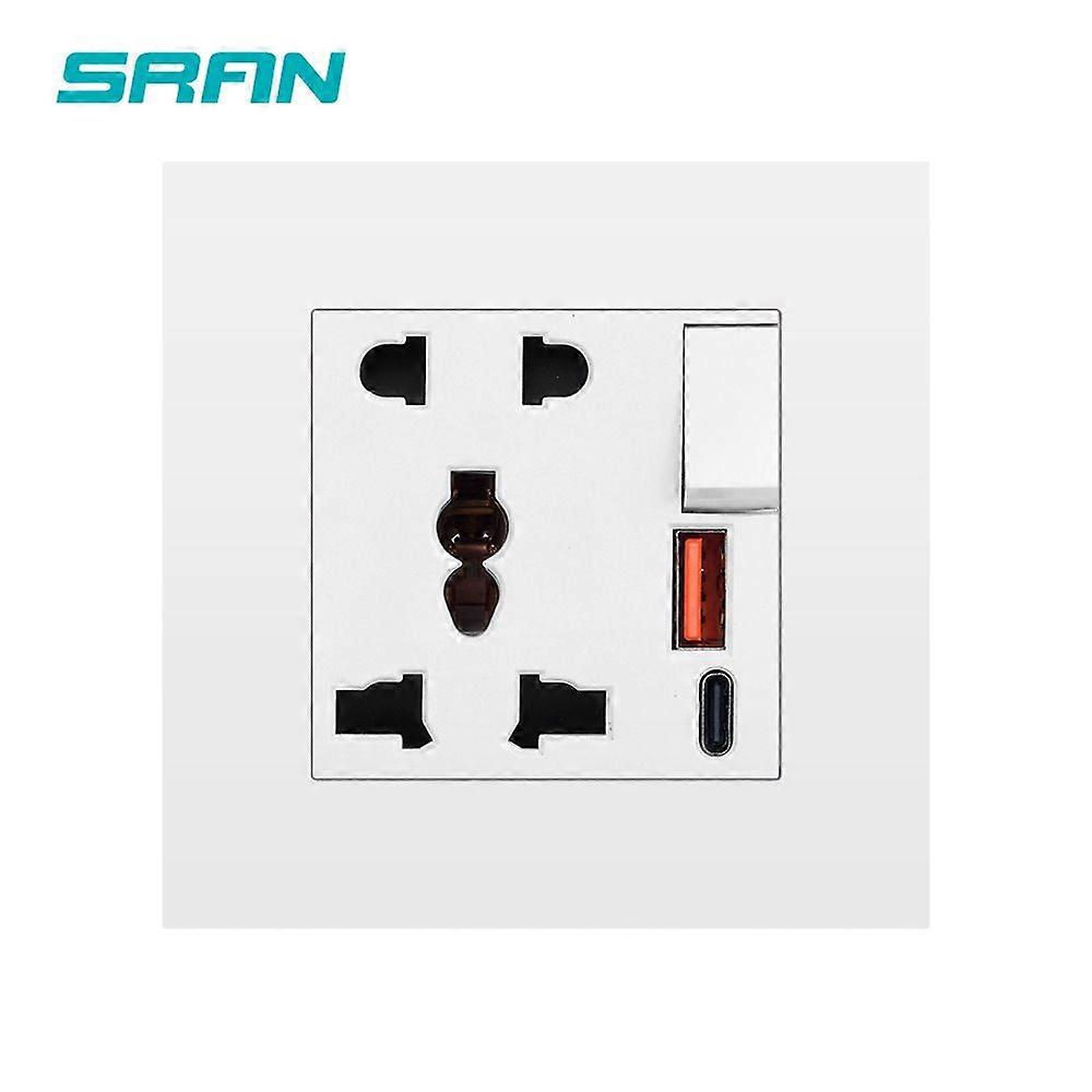 Compatible multi-functional socket, UK style, multi-purpose USB + Type-C charging socket, 20W mobile phone fast charging panel, PC white.