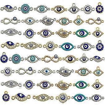 50pcs alliage Mix Style émail oeil breloques assortis mauvais œil connecteur strass diamant mauvais oeil lien breloques pour la fabrication de bijoux bracelet boucle d’oreille Neckla